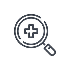 Poster - search for medical services line icon. magnifier with medical cross vector outline sign.