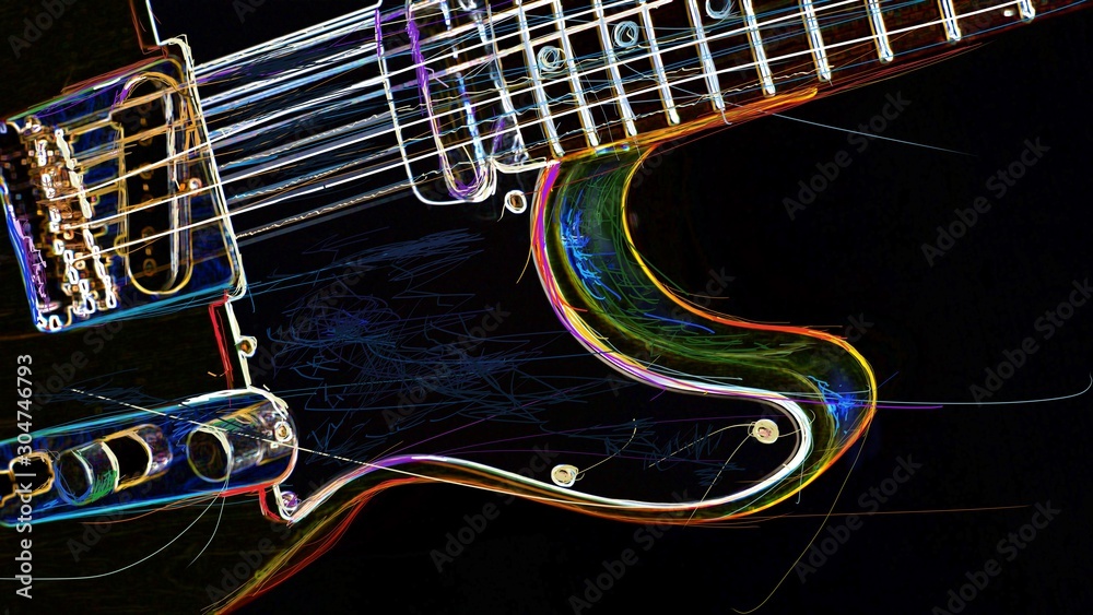 electric guitar . abstract neon painting	 - obrazy, fototapety, plakaty 