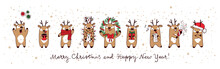 Christmas Deers. Merry Christmas And Happy New Year, Funny Holiday Banner. Vector Illustration.