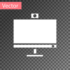 White Computer monitor icon isolated on transparent background. PC component sign. Vector Illustration