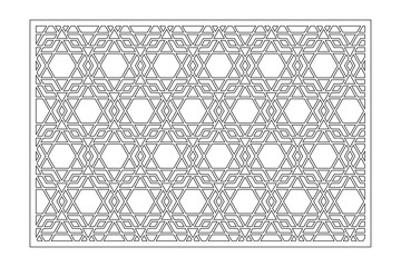 Decorative card for cutting. Arabic geometric mosaic pattern. Laser cut. Ratio 3:2. Vector illustration.