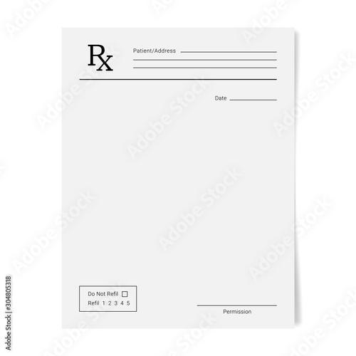 Fotomural Rx pad template. Medical regular prescription form.
