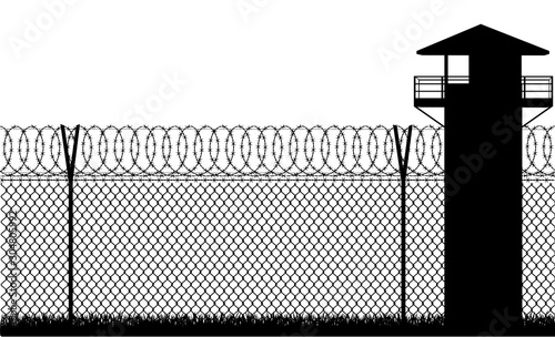Cuadros en Lienzo Barbed wire prison fence vector illustration