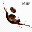 © Good Job - Realistic transparent isolated vector falling splash of coffee with beans, editable handmade mesh