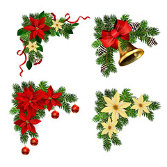 Christmas decorations with fir tree golden jingle bells