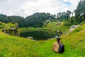 Wall Mural - a panoramic view of the serolsar lake, jalori pass, himachal pradesh, india