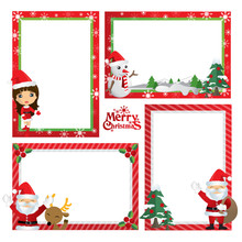 Border Design Little Girl In Christmas Theme, Newyear Card