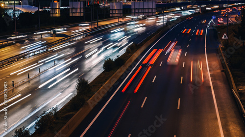 speed morning traffic motion blur in generic highway Tableau sur Toile