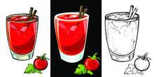 Set Of Bloody Mary Cocktails, Low-alcohol Drink. Vector Hand Drawn Sketch Illustration With Glasses Of Bloody Mary, Tomato Juice
