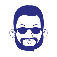 Wall Mural - cartoon man with beard and sunglasses over white background, blue design