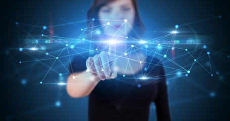 Aufkleber - Woman touching hologram screen displaying modern web system