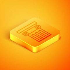 Poster - Isometric line Law pillar icon isolated on orange background. Orange square button. Vector Illustration