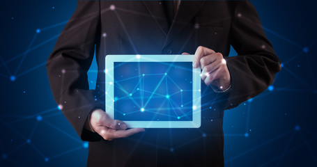 Poster - Formal hand in a dark space with virtual connection network concept