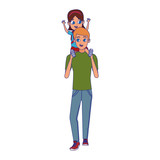 Fototapeta Dinusie - cartoon man carrying his little daughter on shoulders