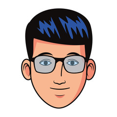 Sticker - young man face with glasses, flat design