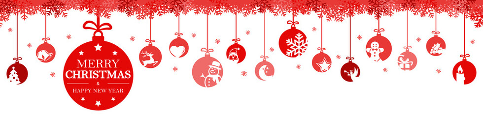 Wall Mural - hanging baubles with christmas icons and greetings