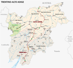  Road map of the italian region Trentino-Alto Adige
