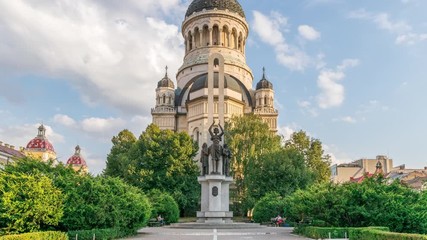 Canvas Print - Dormition of the Theotokos Cathedral in Cluj-Napoca, Romania. Timelapse of the Dormition of the Theotokos Cathedral in Cluj-Napoca, Romania