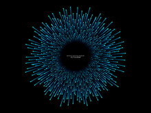 Abstract Vector Explosion Lines Equalizer Pattern Circle Shape In Blue Green Color Isolated On Black Background In Concept Of Music, Technology, Science, Digital, AI