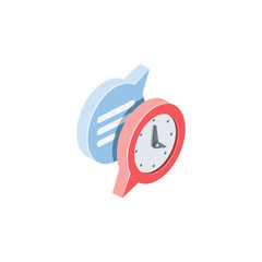 Poster - Chat bubble time clock. Vector 3d isometric, color web icon, new flat style. Creative illustration design, idea for infographics.