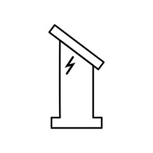 Charging Station With A Zipper On Its Side For Modern Smart City Bicycles And Cars.Lightning Is Like A Force. Long Object With A Screen. Editable Outline Stroke Linear Icon. Thin Vector Contour