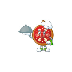 Sticker - Red christmas ball as a chef with food cartoon design.