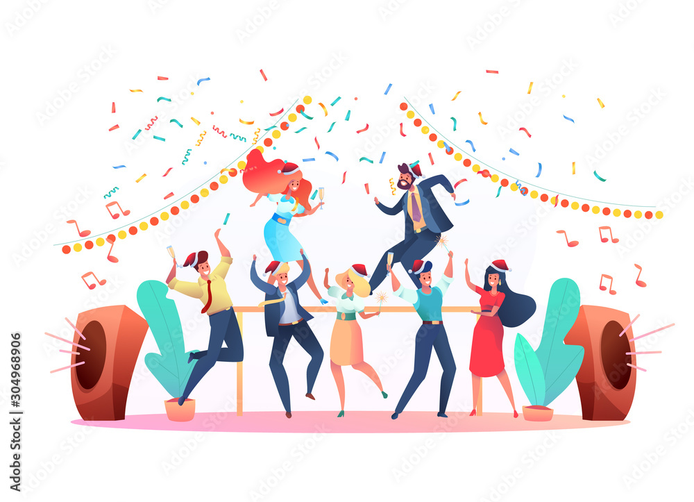 Vector flat office workers celebrate christmas a Stock Vector | Adobe Stock