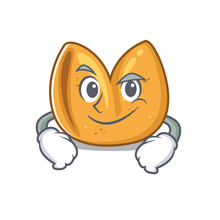 Fortune Cookie Mascot Cartoon Style With Smirking Face