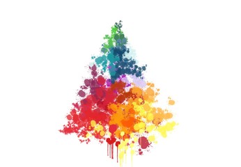 paint splatter christmas tree.watercolor freehand illustration of grunge christmas tree on color bac