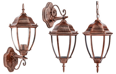 set of isolated classic street lamp. ceiling and wall munted lantern