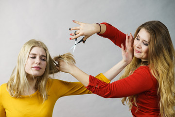 Sticker - Woman with scissors ready to hair cutting