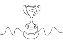 One Line Drawing Of Winner Trophy Minimalism Object Design Vector Illustration