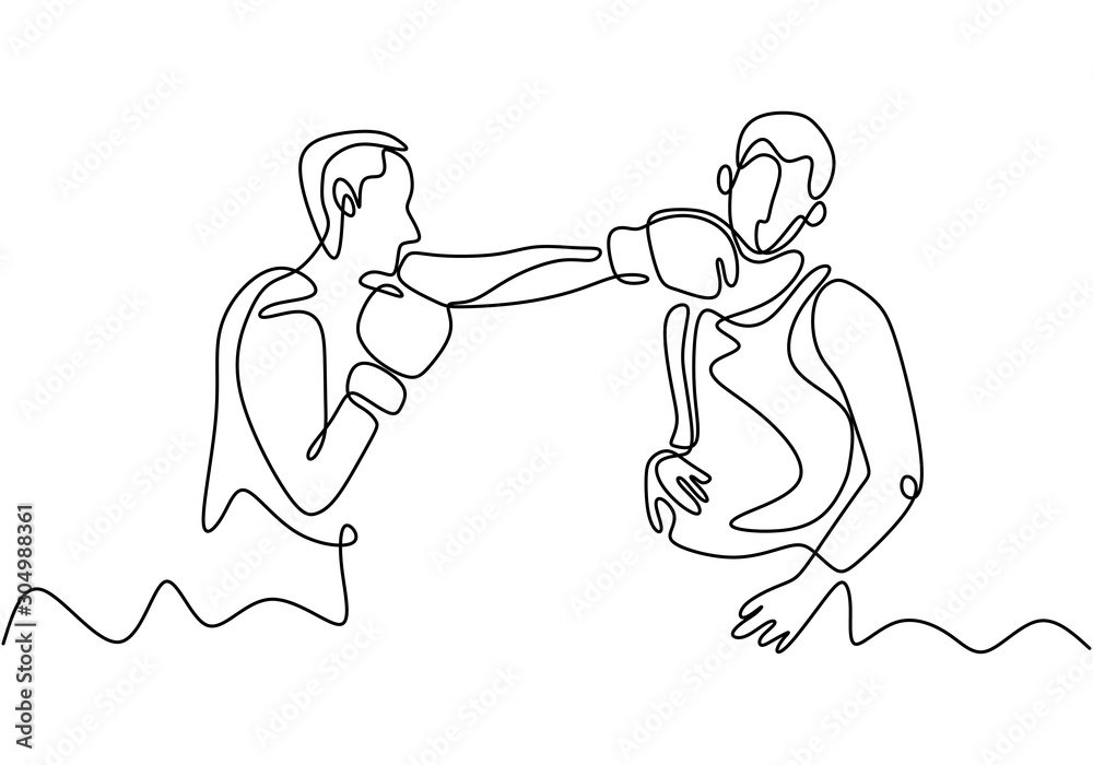 Continuous line drawing of boxing game sport. Two persons on fight and ...