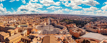 Panoramic View Of Old Aerial City Rome From Saint Peters Square In Vatican