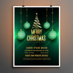 christmas green flyer poster template with ball and tree