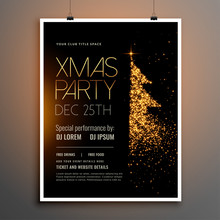 Merry Christmas Party Flyer With Golden Sparkle Tree