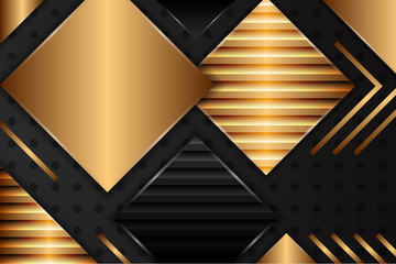 Poster - Abstract gold geometric vector background with squares and triangles. black dot pattern. stripped patterns. diagonal shape. 