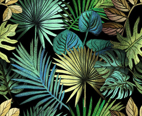 Tropical pattern painted with shiny paints.  rose gold tropical leafs