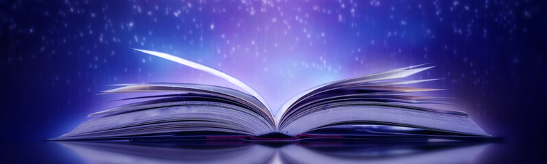 Poster - The concept of education of knowledge in the opening of the old book in the library, along with the magical magic that flew out of the book to the goal of success in the classroom.