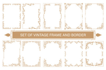 set of vintage frames and border with beautiful filigree, classice decorative elements line
