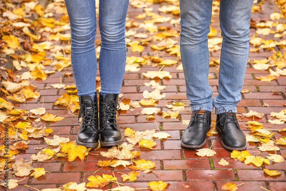 Young couple in park on autumn day