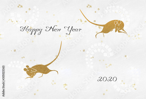 年賀状 和紙 金箔 金色のネズミシルエット Ilustracion De Stock Adobe Stock