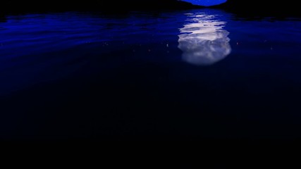 Wall Mural - Full moon against starry sky relfecting on water surface, tilt hd