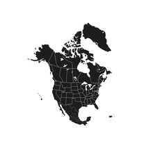 North America With Country Borders, Vector Illustration.