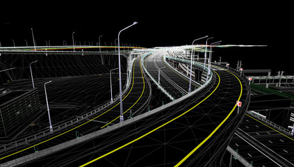 Canvas Print - The BIM model of the object of transport infrastructure of wireframe view