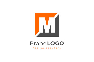 Poster - black orange simple square letter m logo design template element. flat vector illustration