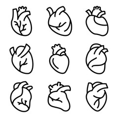 Poster - Human heart icons set. Outline set of human heart vector icons for web design isolated on white background