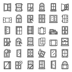 Poster - Window installation icons set. Outline set of window installation vector icons for web design isolated on white background