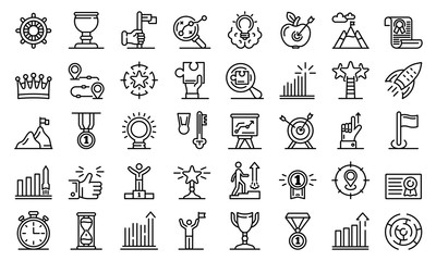 Poster - Goal achievement icons set. Outline set of goal achievement vector icons for web design isolated on white background