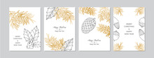 Merry Christmas Cards Set With Hand Drawn Elements. Doodles And Sketches Vector Christmas Illustrations, DIN A6